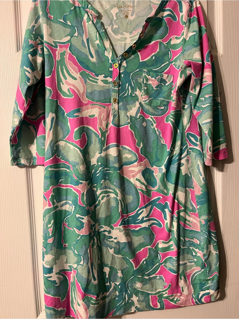 Lilly Pulitzer Pink & Green Abstract Print Kids Nightgown